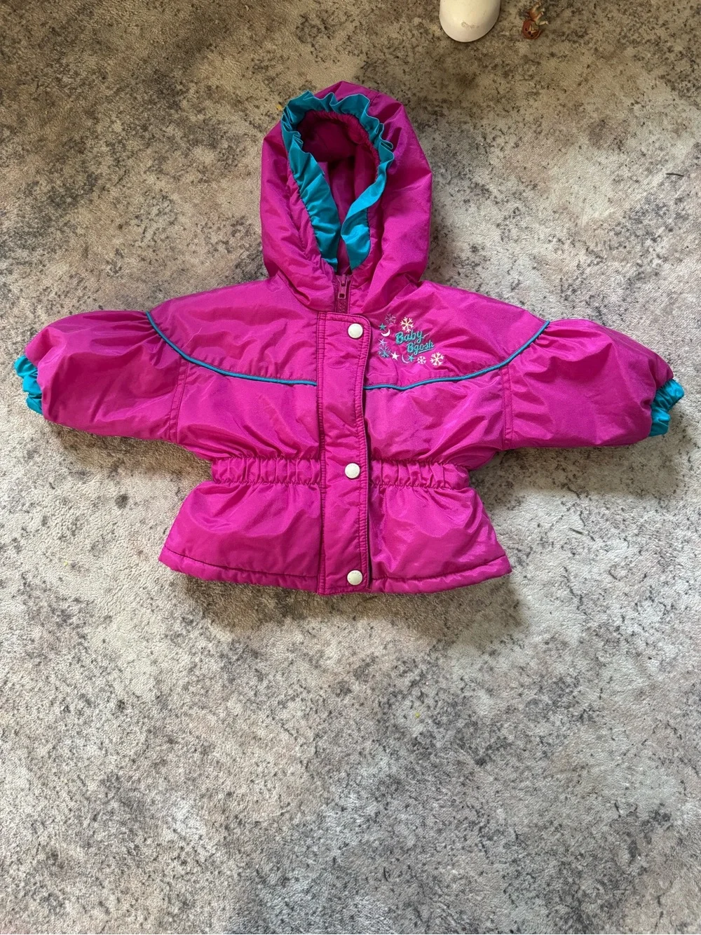Vintage Baby B’Gosh OshKosh 12M Pink Teal Hooded Windbreaker Jacket Retro